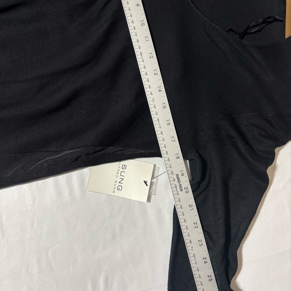 ALFRED SUNG Black V-Neck Long Sleeve Layered-Hem Top‎ - Picture 8 of 10